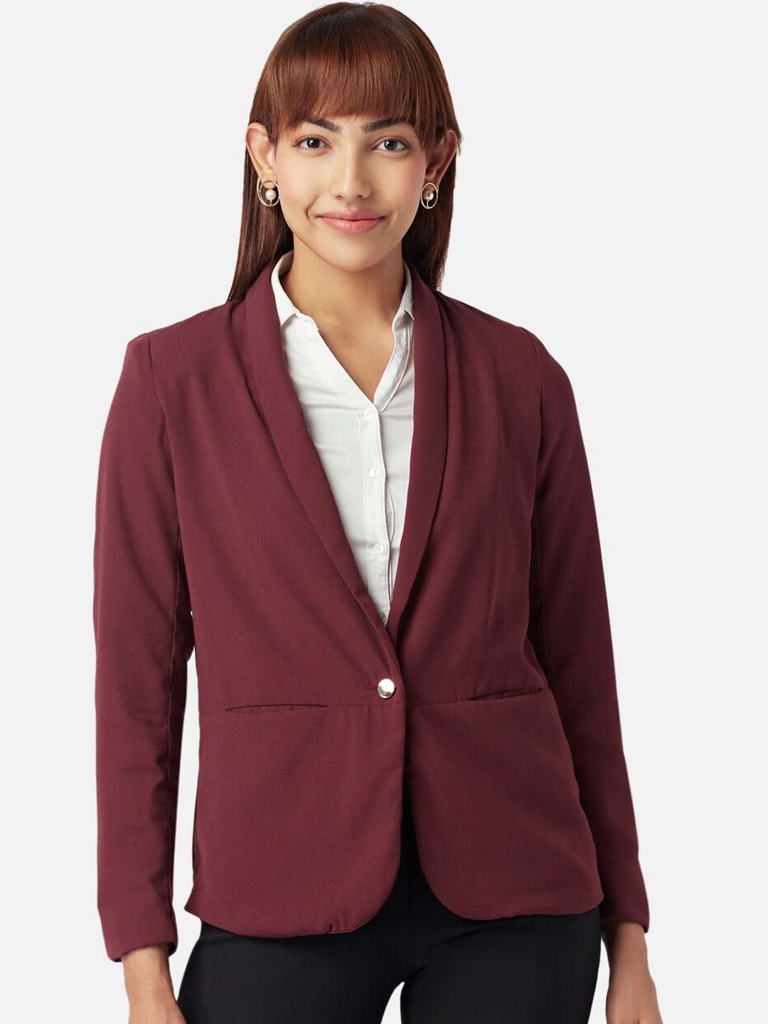 

Annabelle by Pantaloons Women Single Breasted Formal Blazer, Maroon