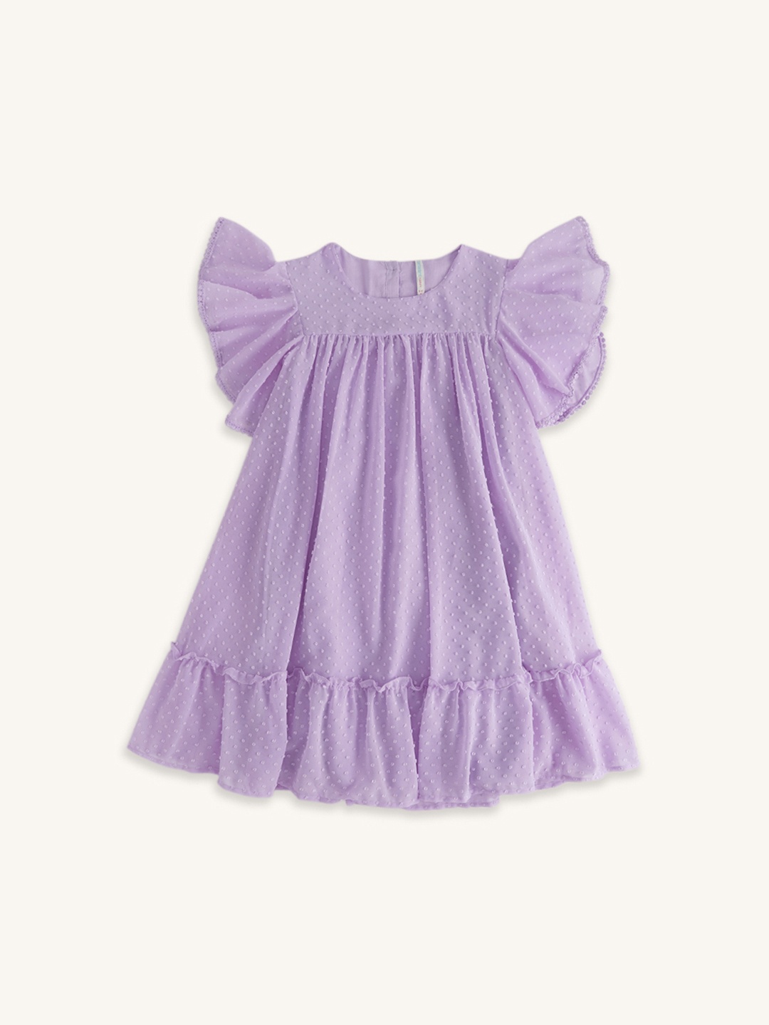 

Pantaloons Junior Self Design Flutter Sleeves Flounce Cotton A-Line Dress, Lavender