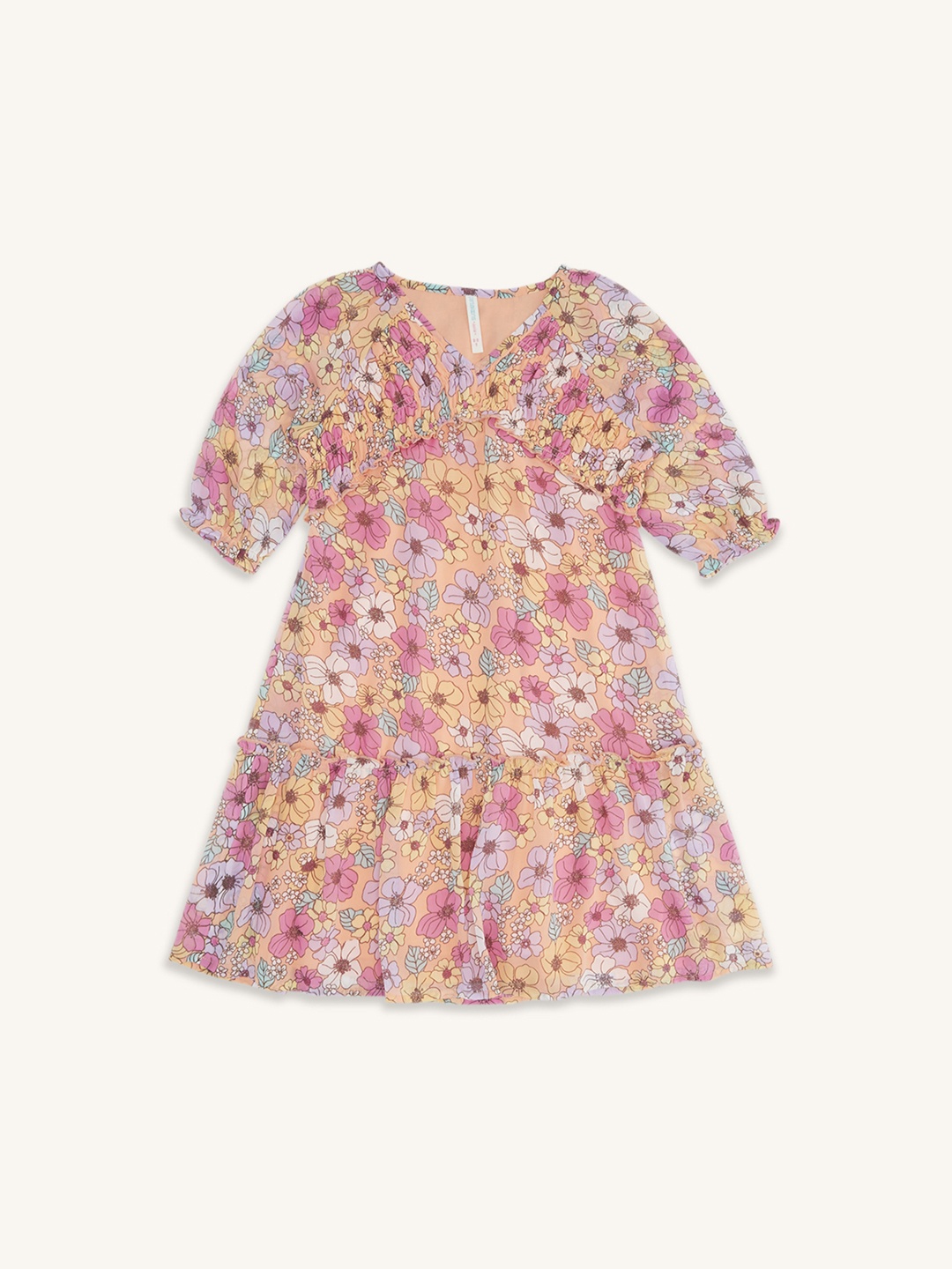 

Pantaloons Junior Girls Floral A-Line Cotton Dress, Peach