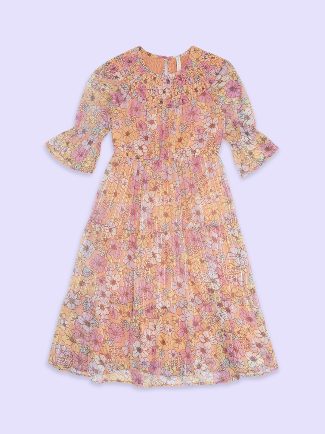 

Pantaloons Junior Bell Sleeves Floral Dress, Peach