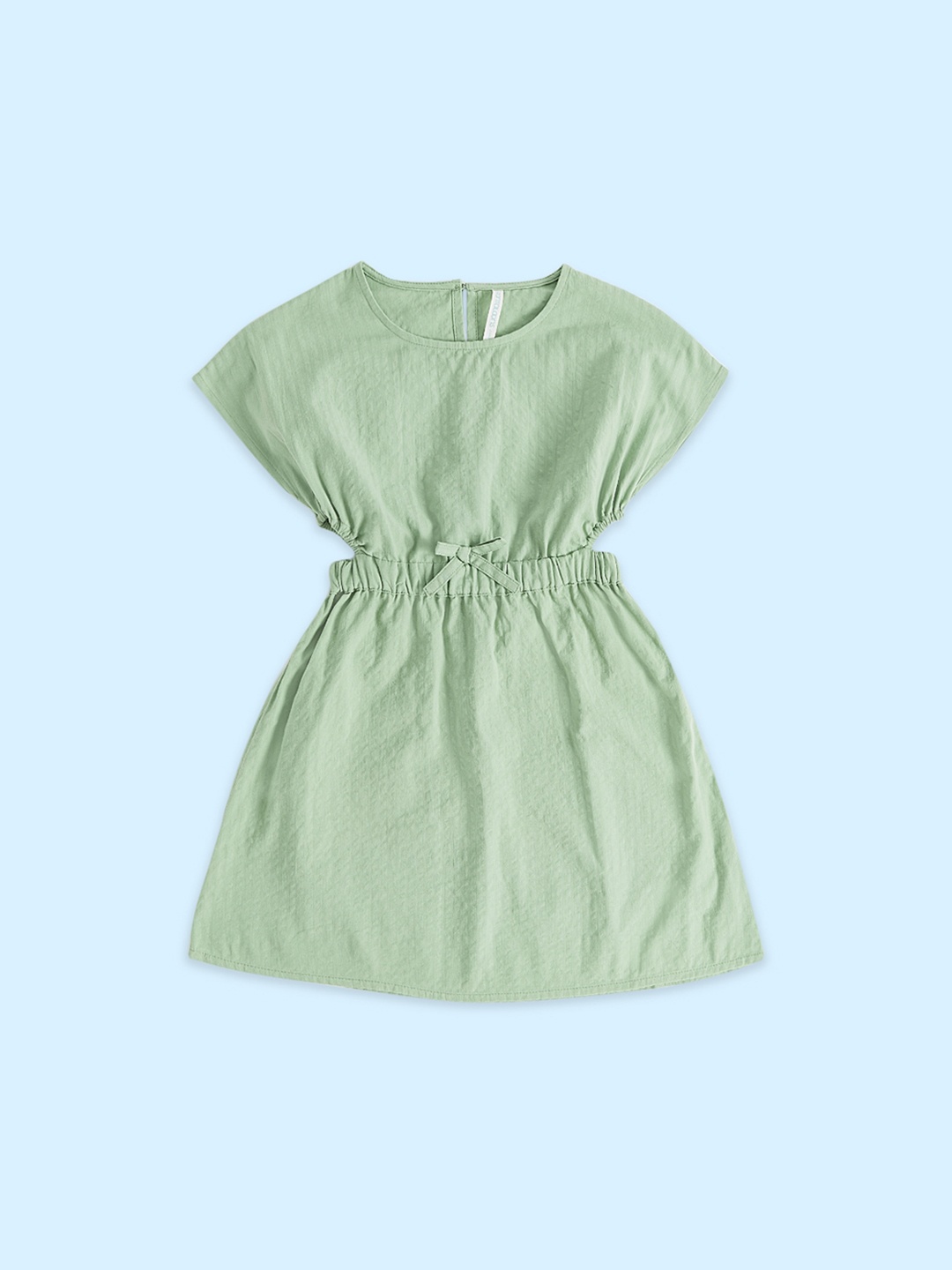 

Pantaloons Junior Girls Green Striped Waisted Cotton Dress