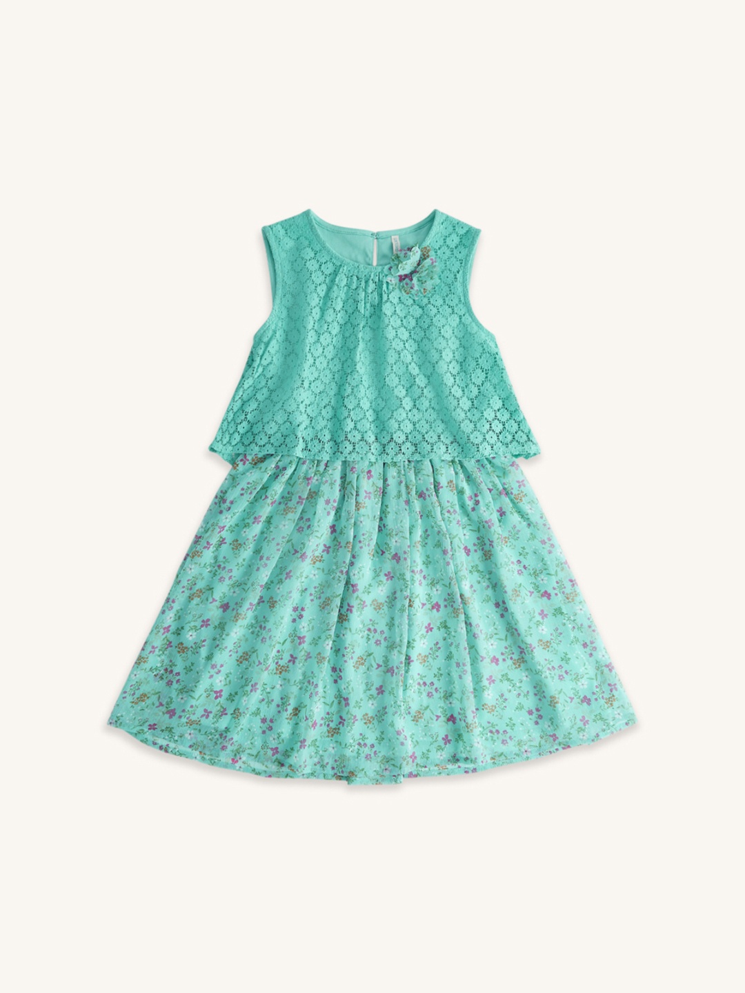 

Pantaloons Junior Girls Floral Printed Sleeveless Fit and Flare Cotton Dress, Green