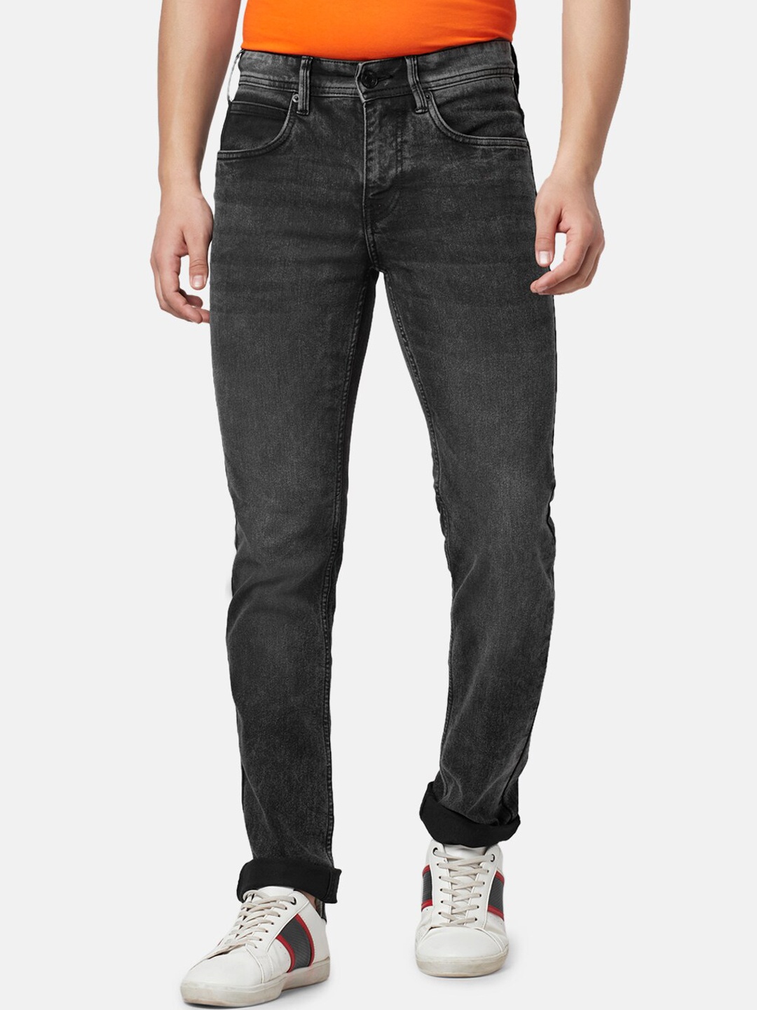 

People Men Slim Fit Low Distress Jeans, Black