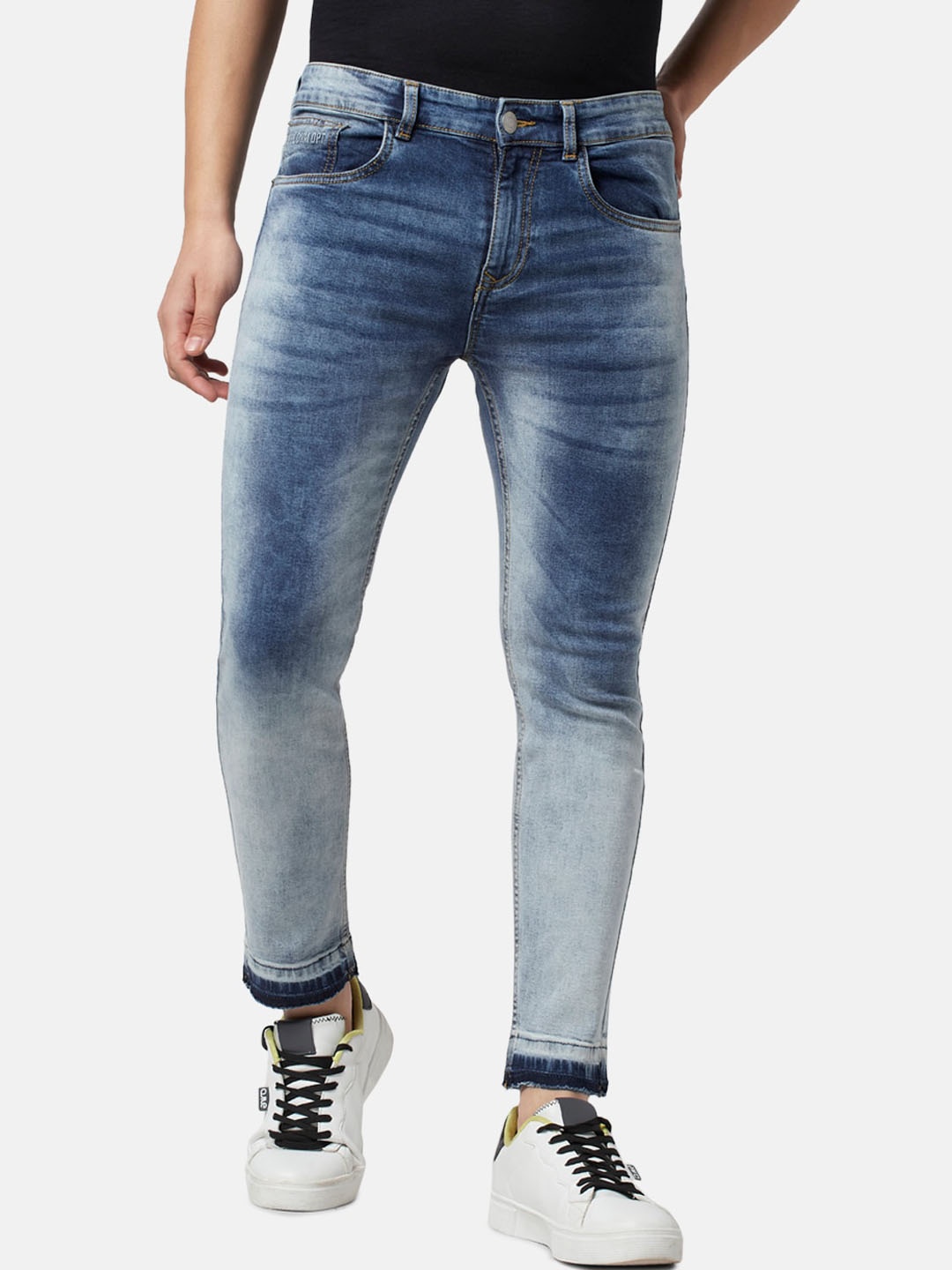 

People Men Slim Fit Low Distress Heavy Fade Jeans, Blue