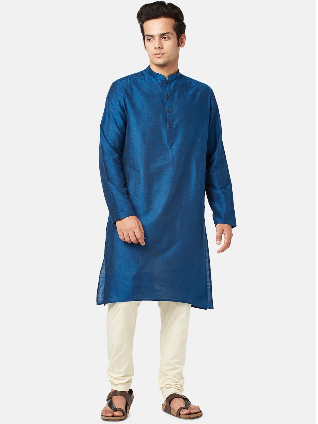 

indus route by Pantaloons Men Mandarin Collar Kurta, Blue