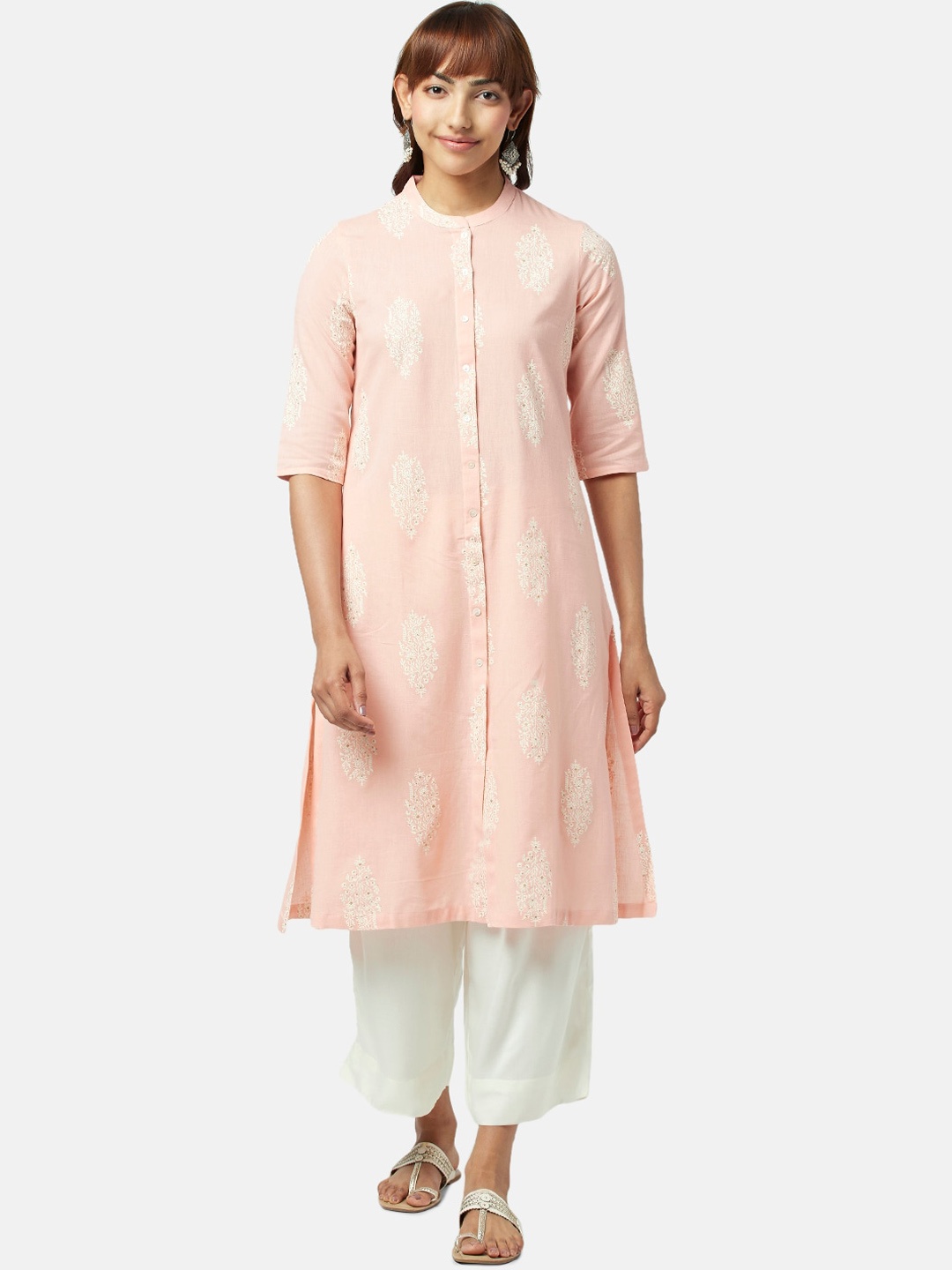 

RANGMANCH BY PANTALOONS Women Ethnic Motifs Printed A-Line Kurta, Peach