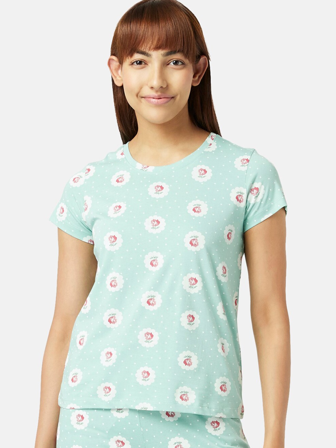 

Dreamz by Pantaloons Women Printed Cotton Lounge T-shirt, Sea green