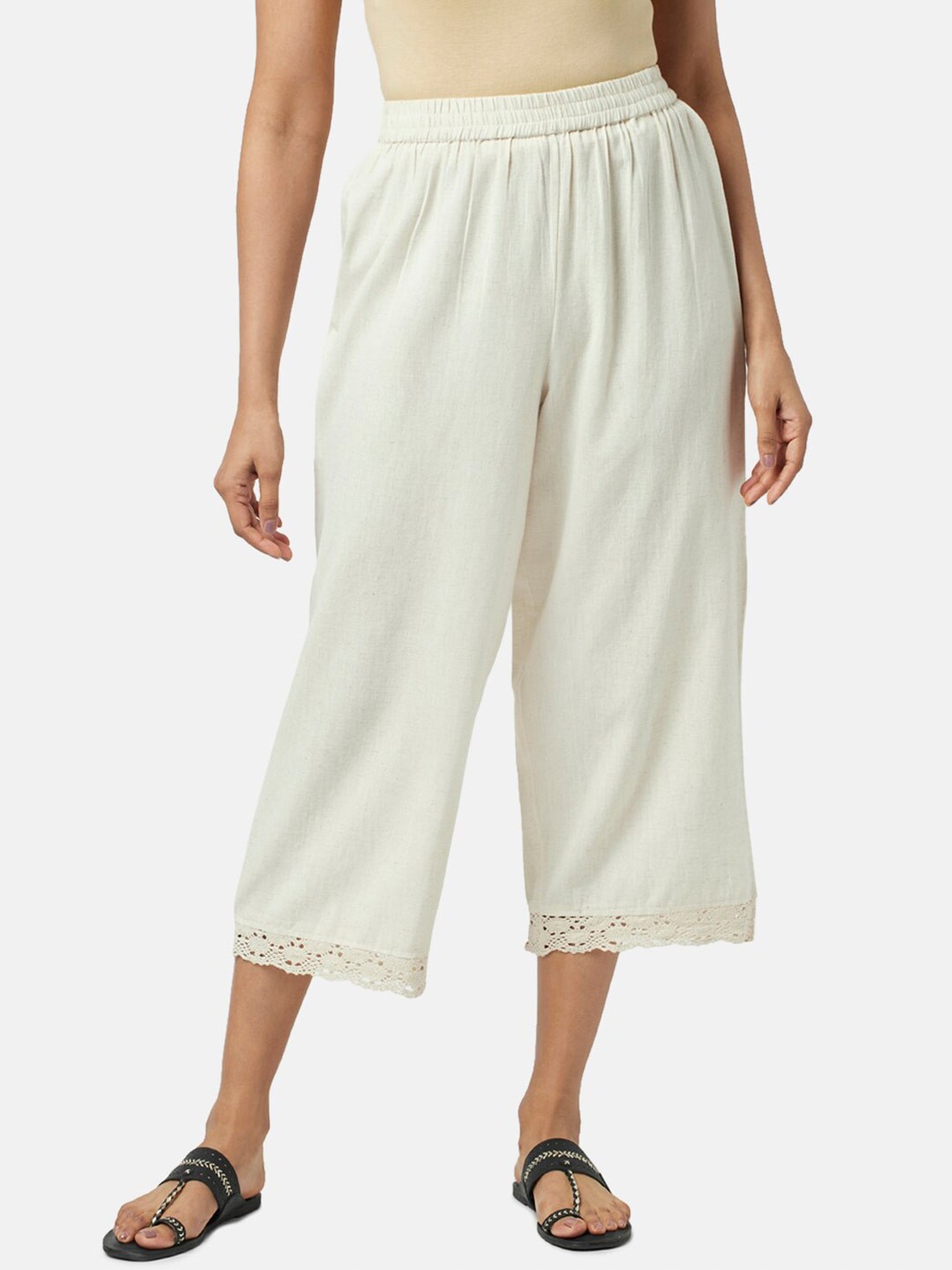 

RANGMANCH BY PANTALOONS Women Cropped Ethnic Palazzos, Off white