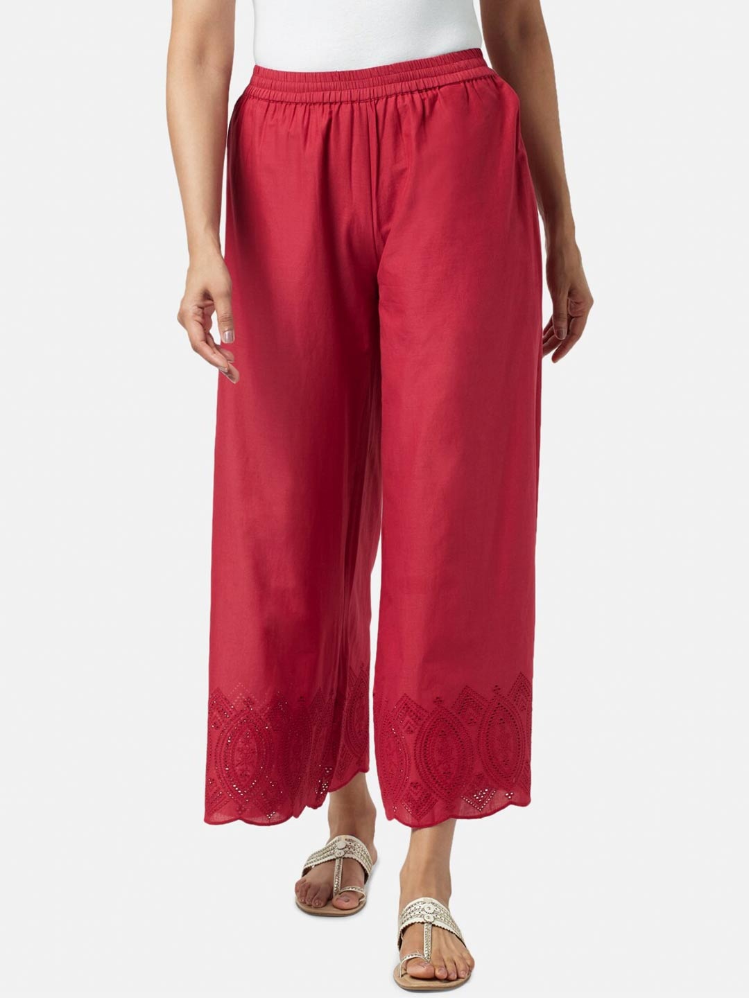 

RANGMANCH BY PANTALOONS Women Straight Fit Cotton Palazzos, Maroon