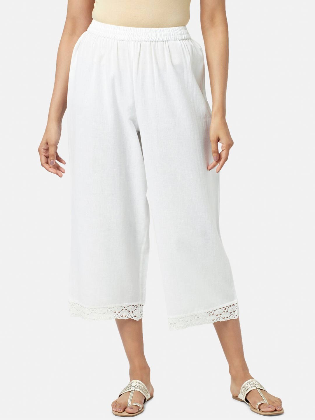 

RANGMANCH BY PANTALOONS Women Straight Fit Cropped Ethnic Palazzos, White