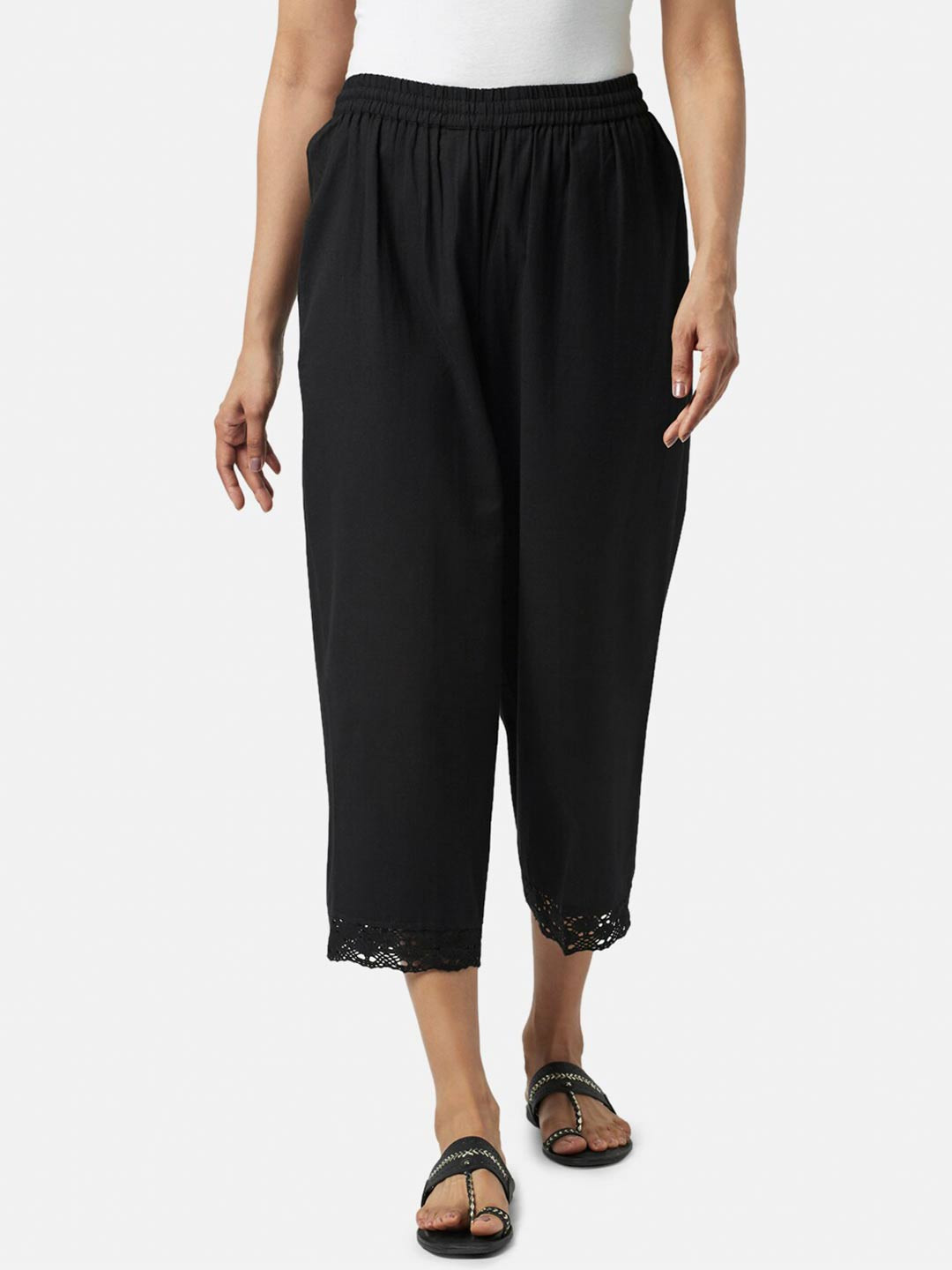 

RANGMANCH BY PANTALOONS Women Black Cropped Palazzos