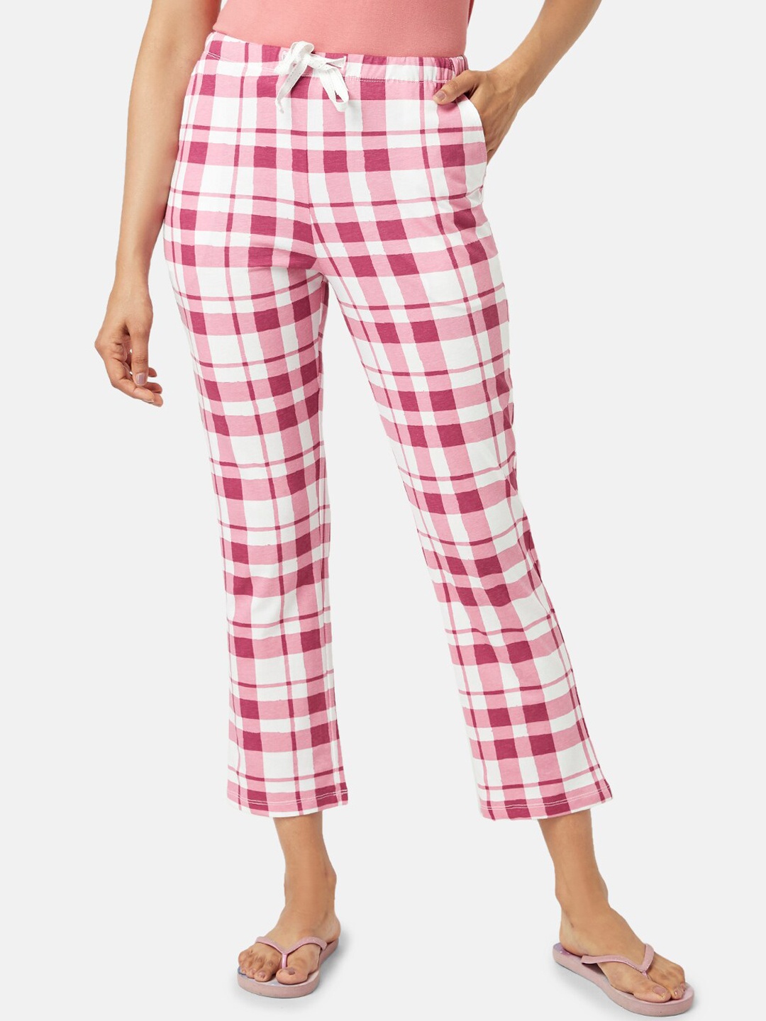 

Dreamz by Pantaloons Women Checked Cotton Lounge Pants, Pink