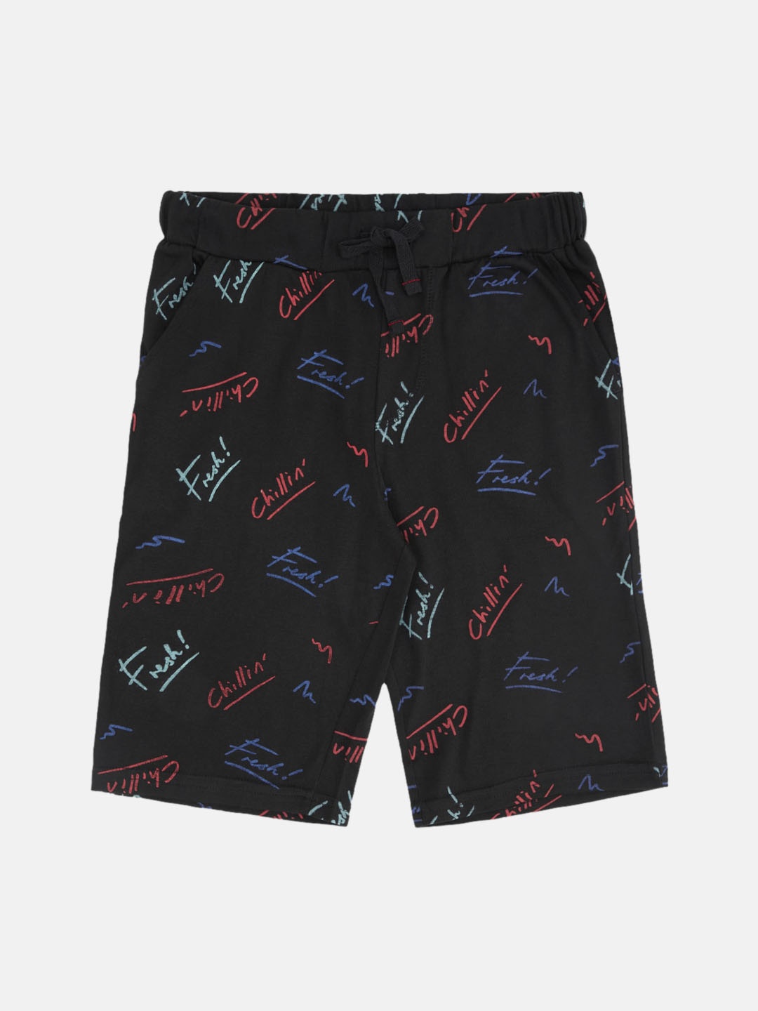 

Pantaloons Junior Boys Conversational Printed Cotton Regular Fit Shorts, Black