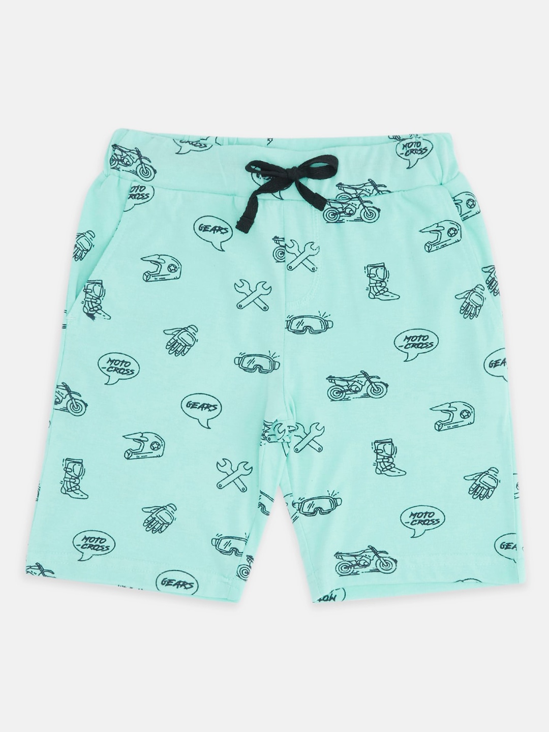Pantaloons Junior Boys Conversational Printed Cotton Shorts, Green