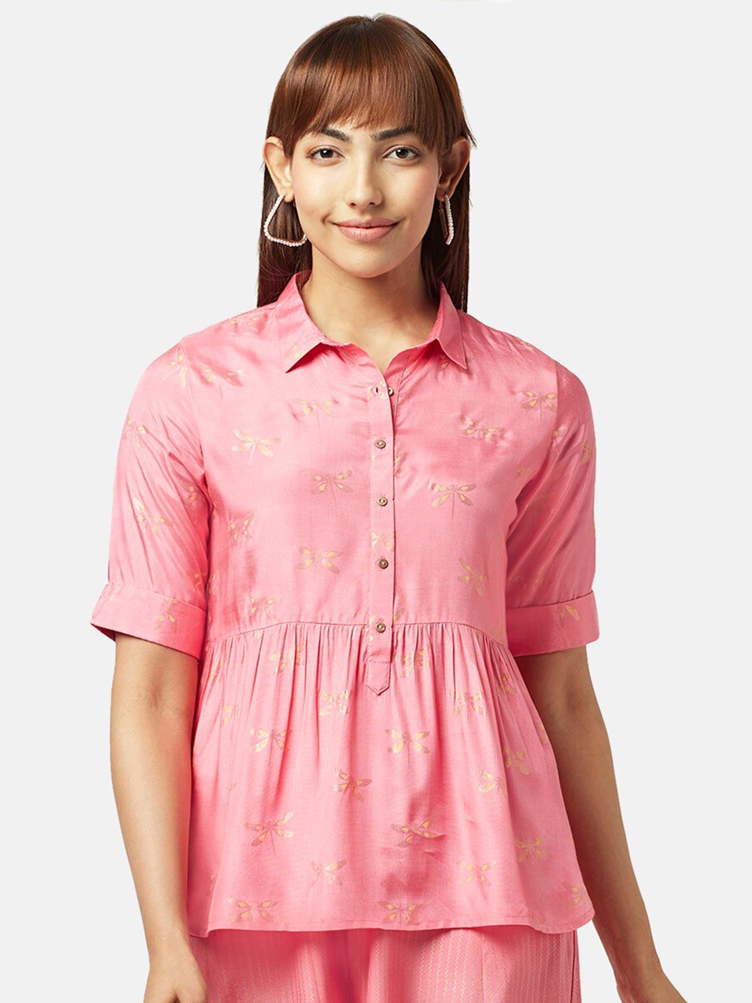 

AKKRITI BY PANTALOONS Conversational Printed Shirt Style Top, Pink