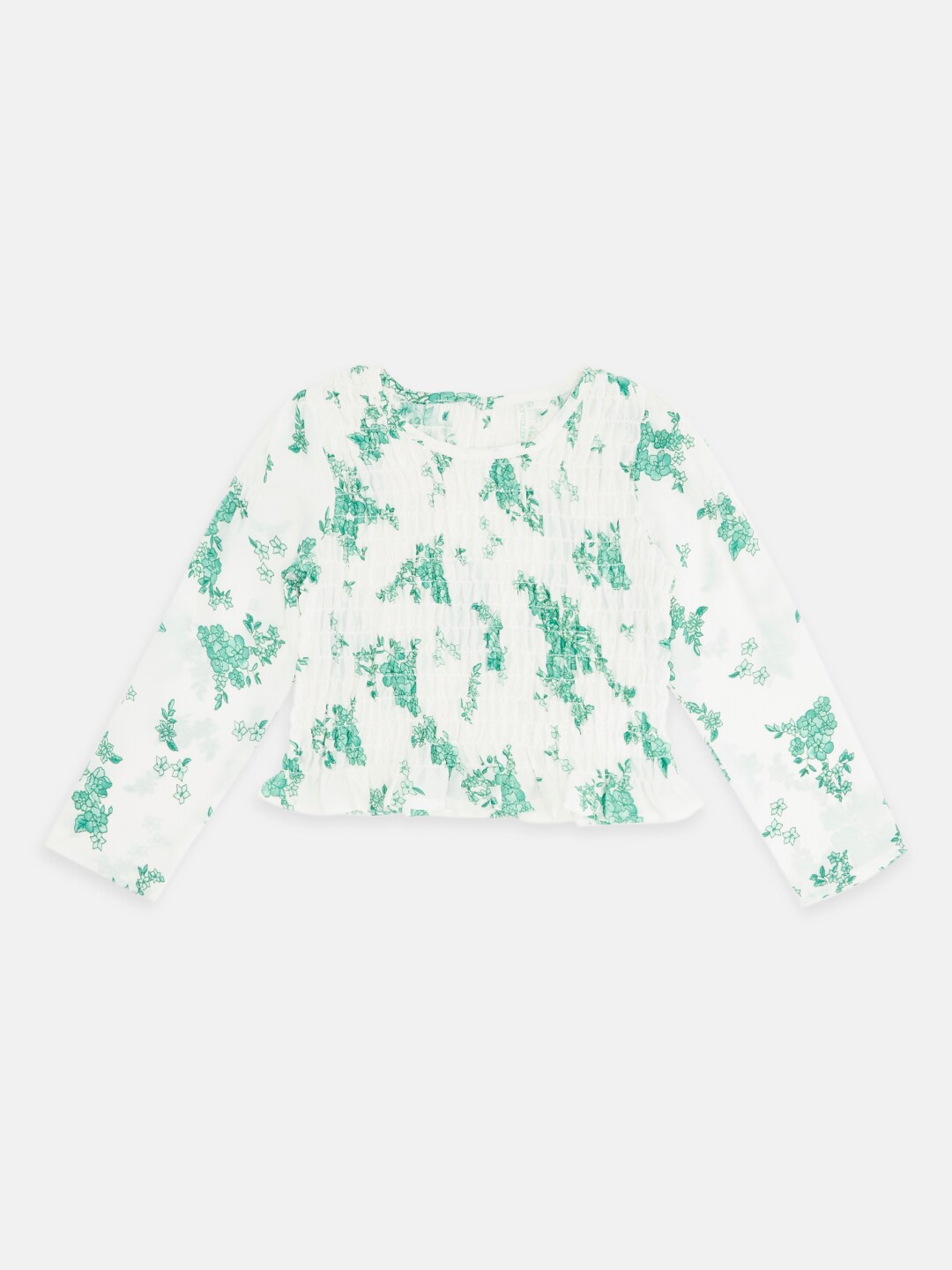 

Pantaloons Junior Floral Printed Smocked Detailed Cotton Regular Top, White
