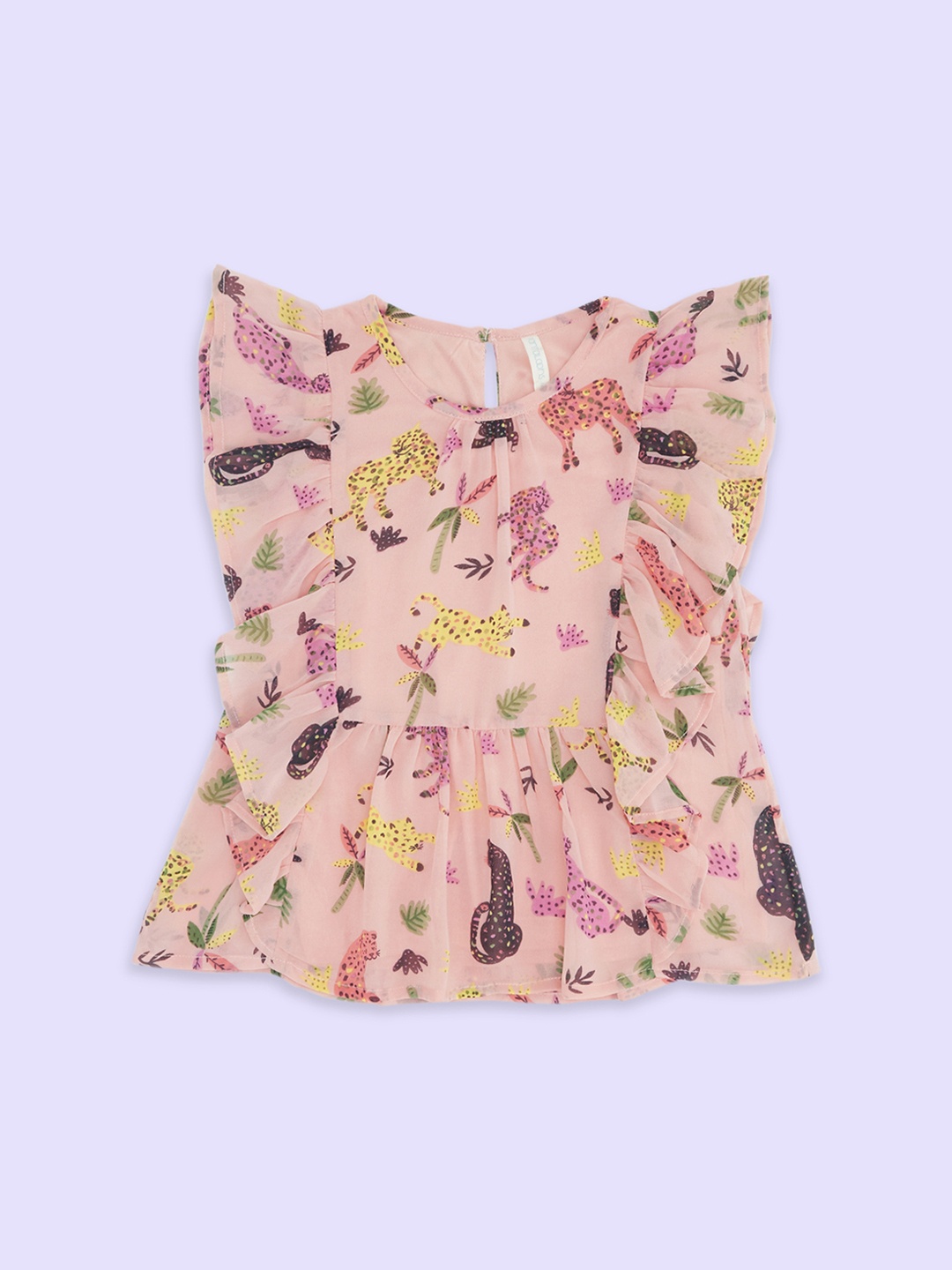 

Pantaloons Junior Floral Print Peplum Cotton Top, Peach