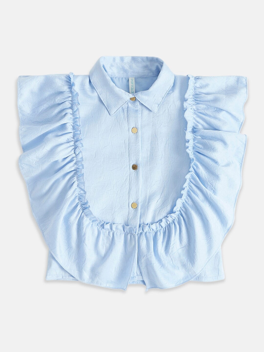 

Pantaloons Junior Girls Ruffles Shirt Style Top, Blue