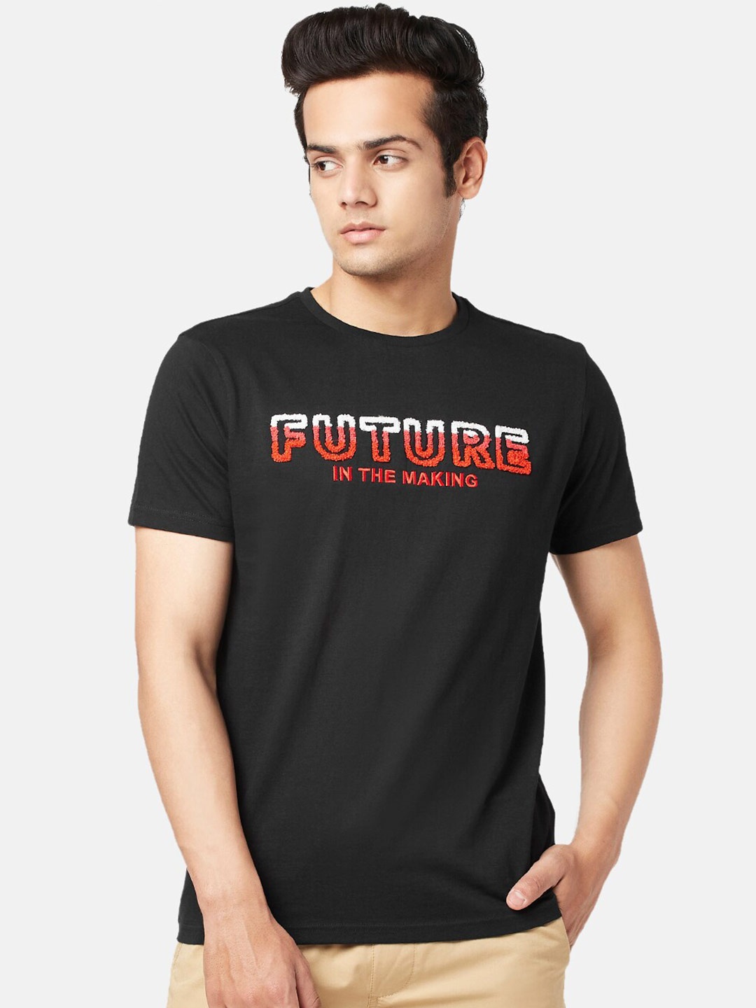 

People Men Typography Pure Cotton T-shirt, Black