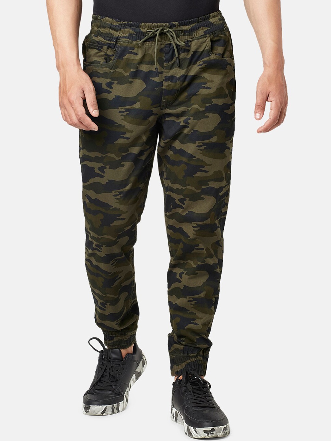 

People Men Camouflage Printed Mid-Rise Relaxed-Fit Joggers, Olive