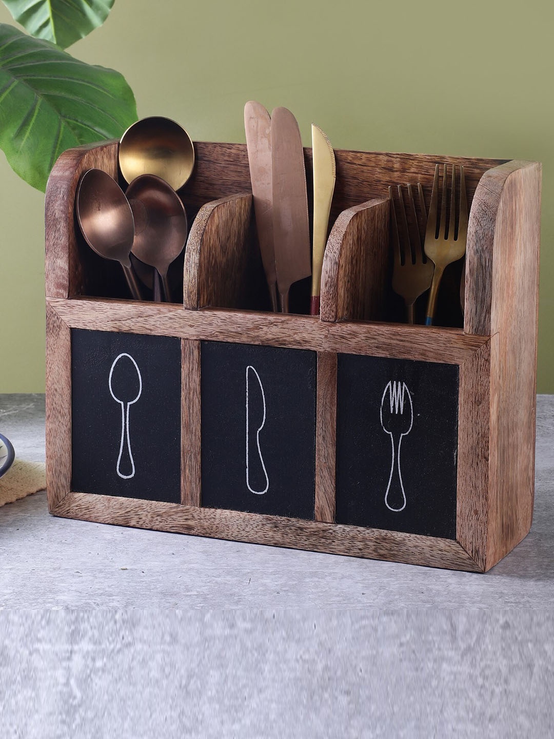 

The Decor Mart Brown Wooden Cutlery Box