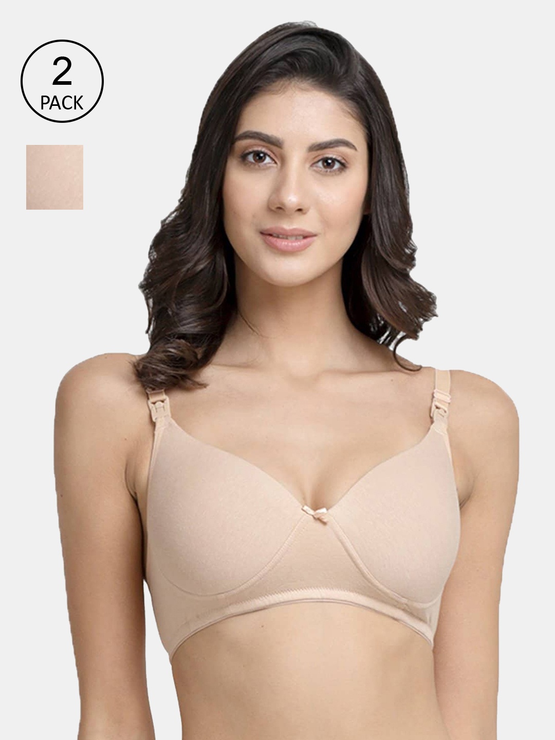 

Inner Sense Organic Cotton Antimicrobial Feeding Sustainable Bra (Pack of 2), Beige