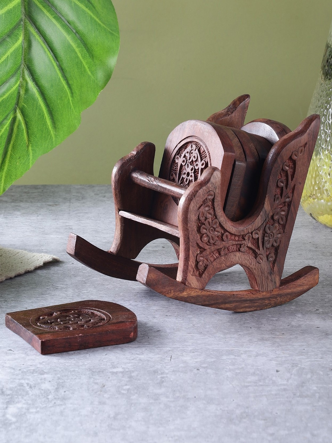 

The Decor Mart Brown Set Of 6 Wooden Rocking Chair Coasters