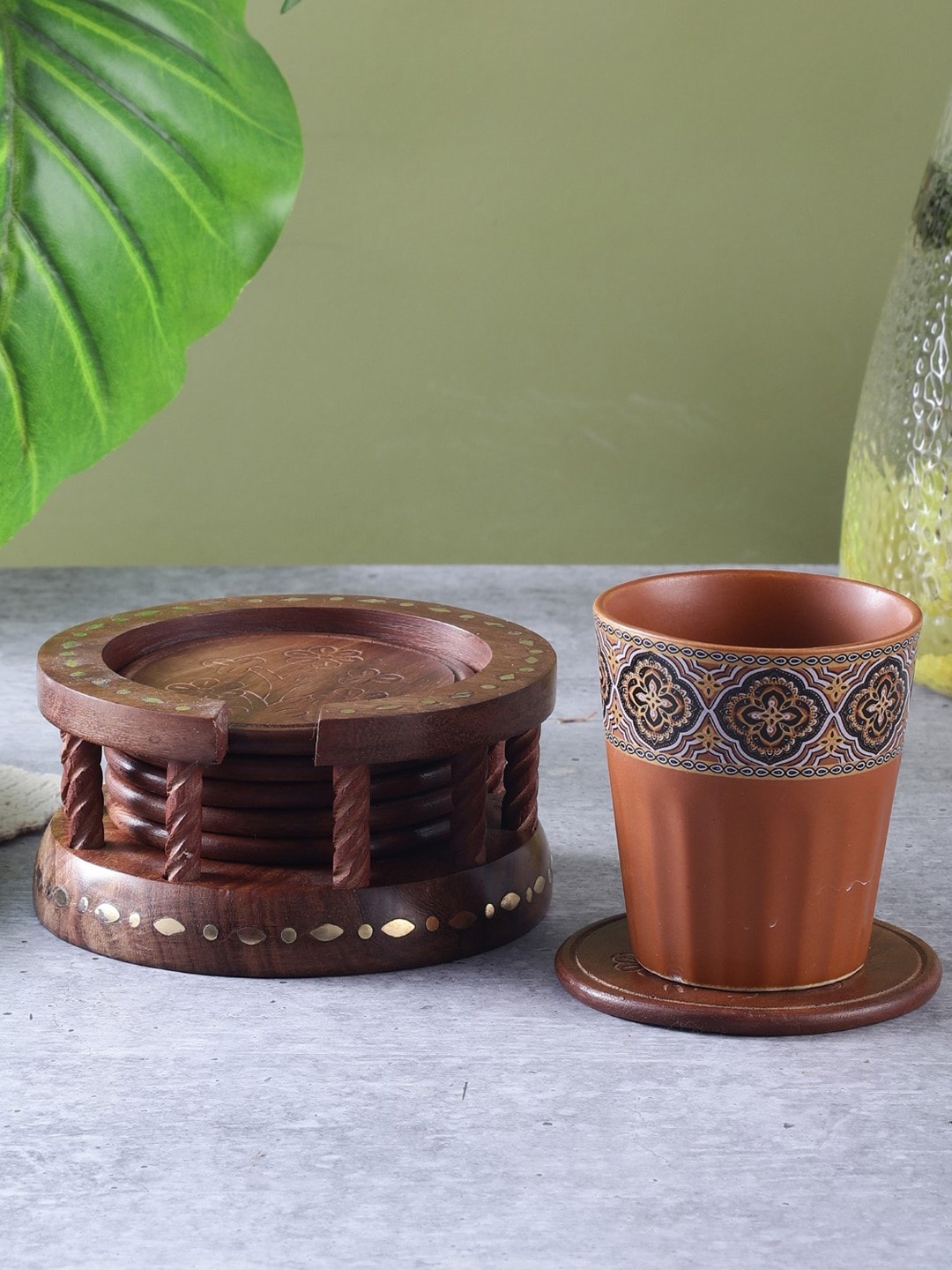 

The Decor Mart Brown Set of 6 Textured Wooden Coasters