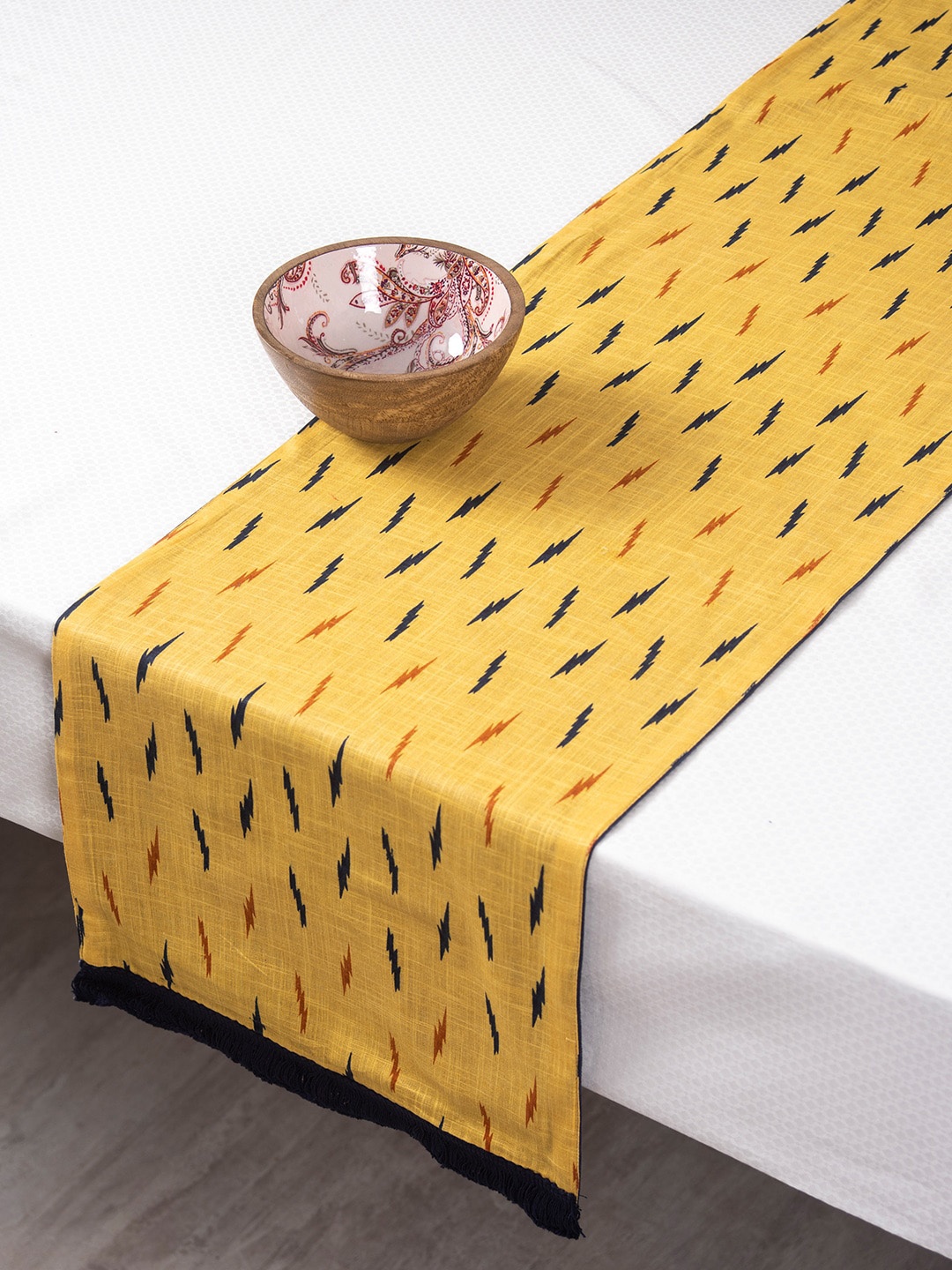 

nestroots Yellow & Black Printed Rectangular Table Runner Runners