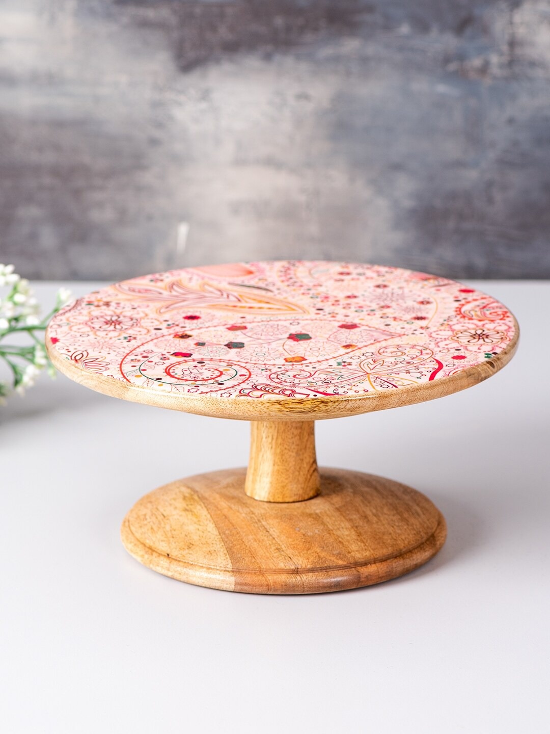 

nestroots Pink & Brown 3 Pieces Wooden Cake Stand With Copper Server & Knife