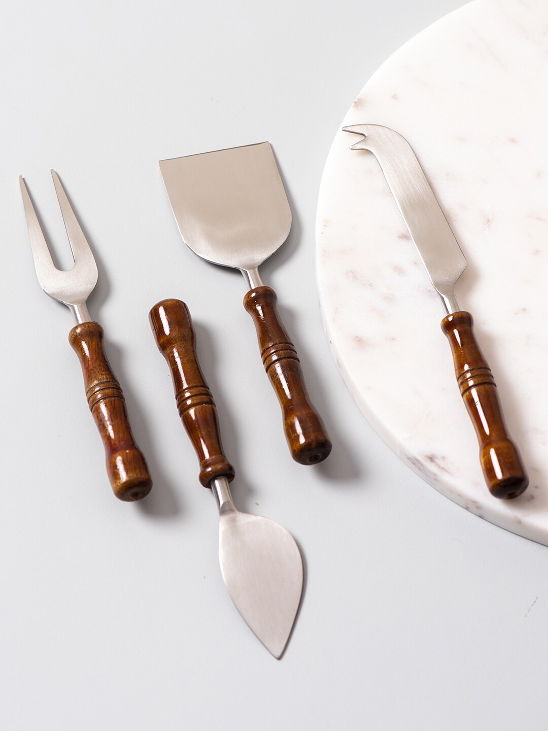 

nestroots Stainless Steel & Brown 4 Pcs Cutlery Set, Silver