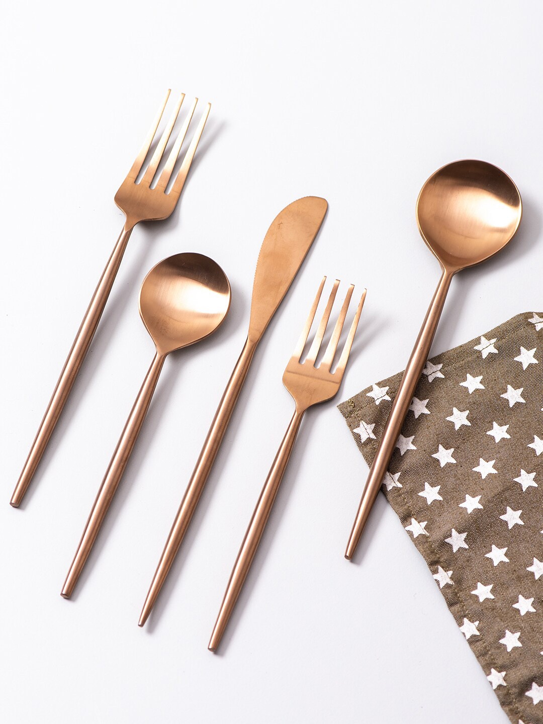 

nestroots Copper-Toned Set Of 5 Mixed Cutlery Set