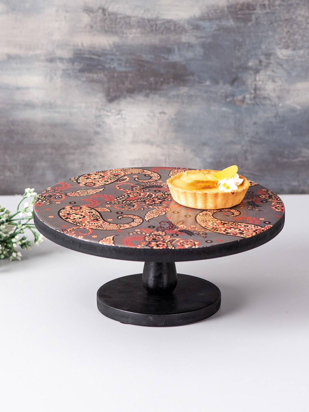 

nestroots Grey & Black Ethnic Motifs Printed Food Grade Coating MDF Cake Stand