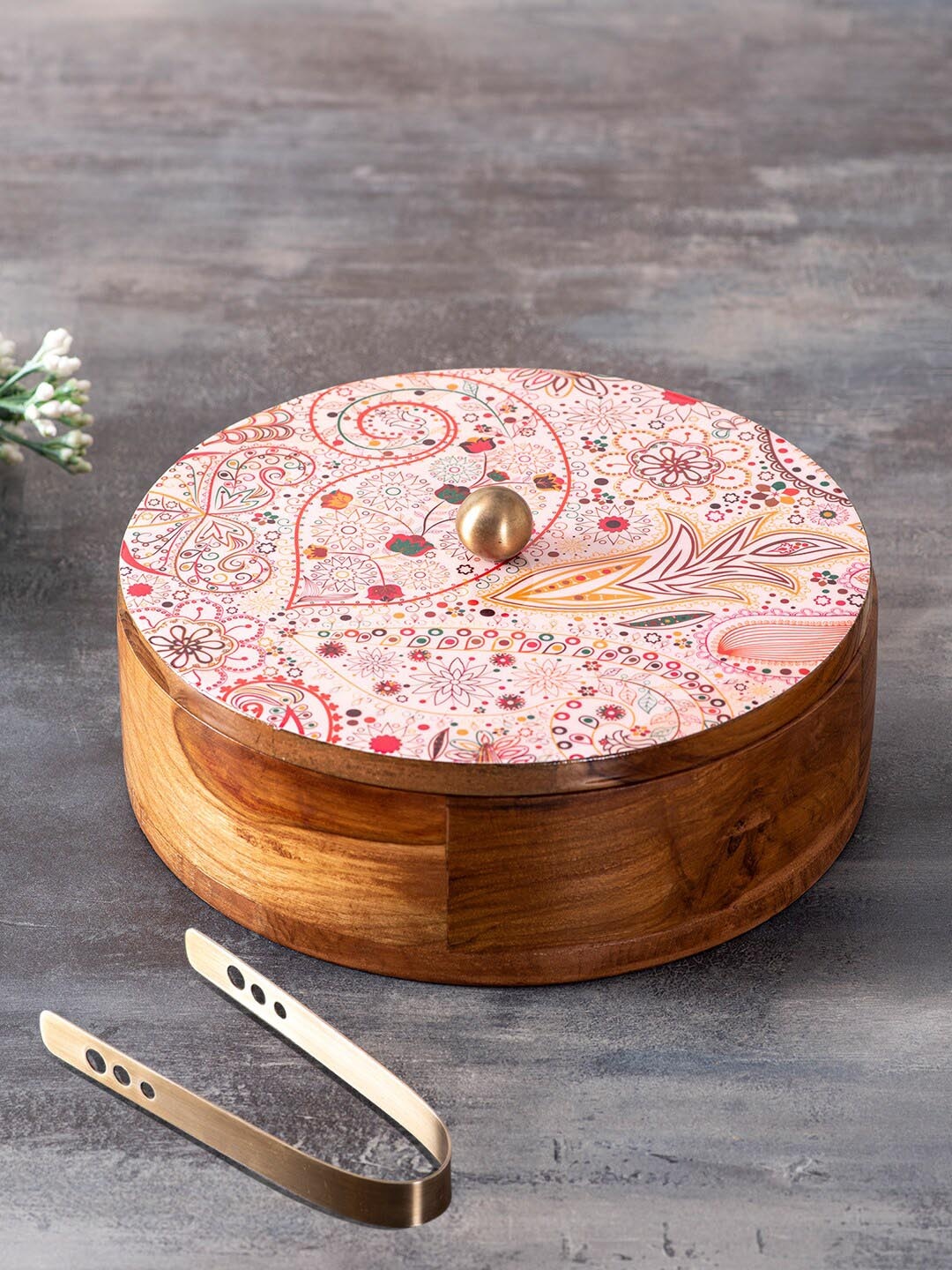 

nestroots Pink & Red 2 Pcs Floral Printed Casserole Box with Tong