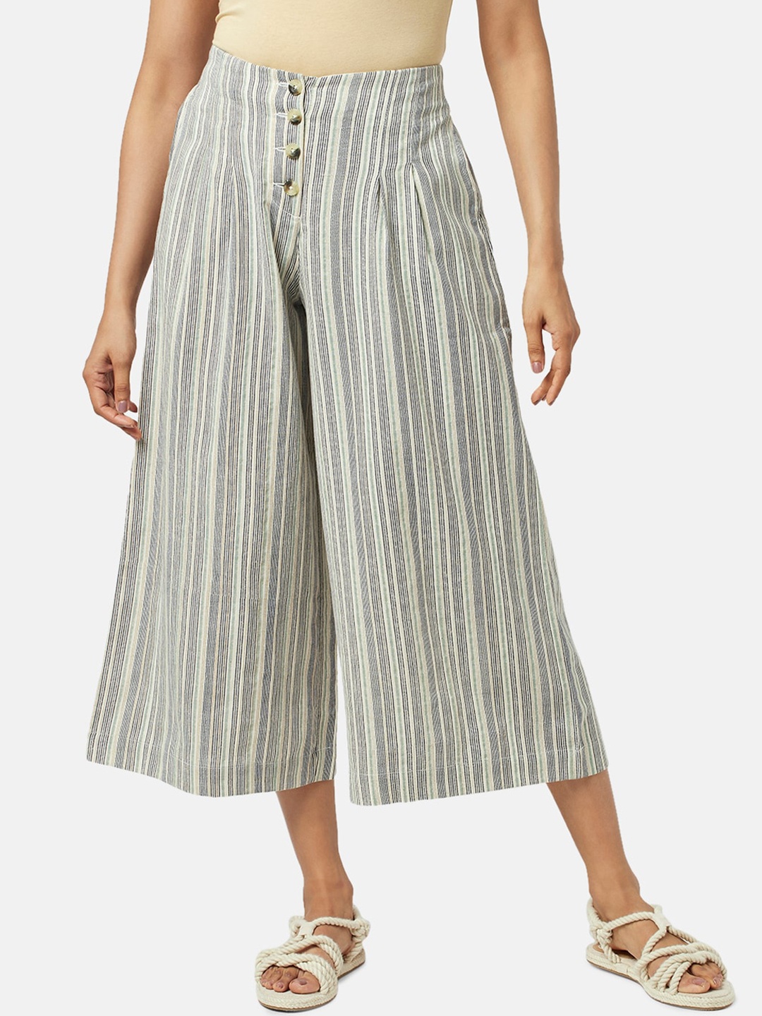 

AKKRITI BY PANTALOONS Women Striped Flared Culottes Trouser, Grey