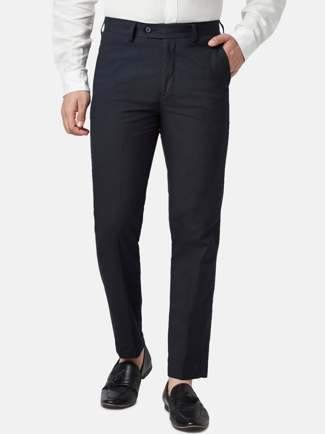 

BYFORD by Pantaloons Men Slim Fit Low-Rise Trousers, Navy blue