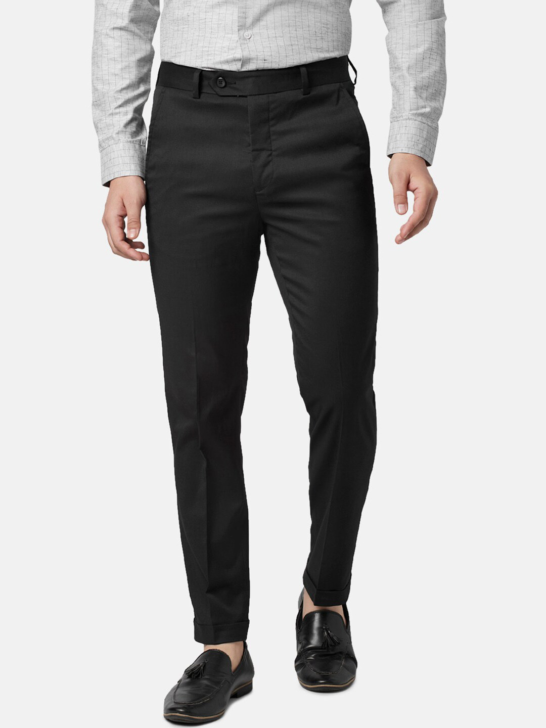 

BYFORD by Pantaloons Men Slim Fit Low-Rise Formal Trousers, Black