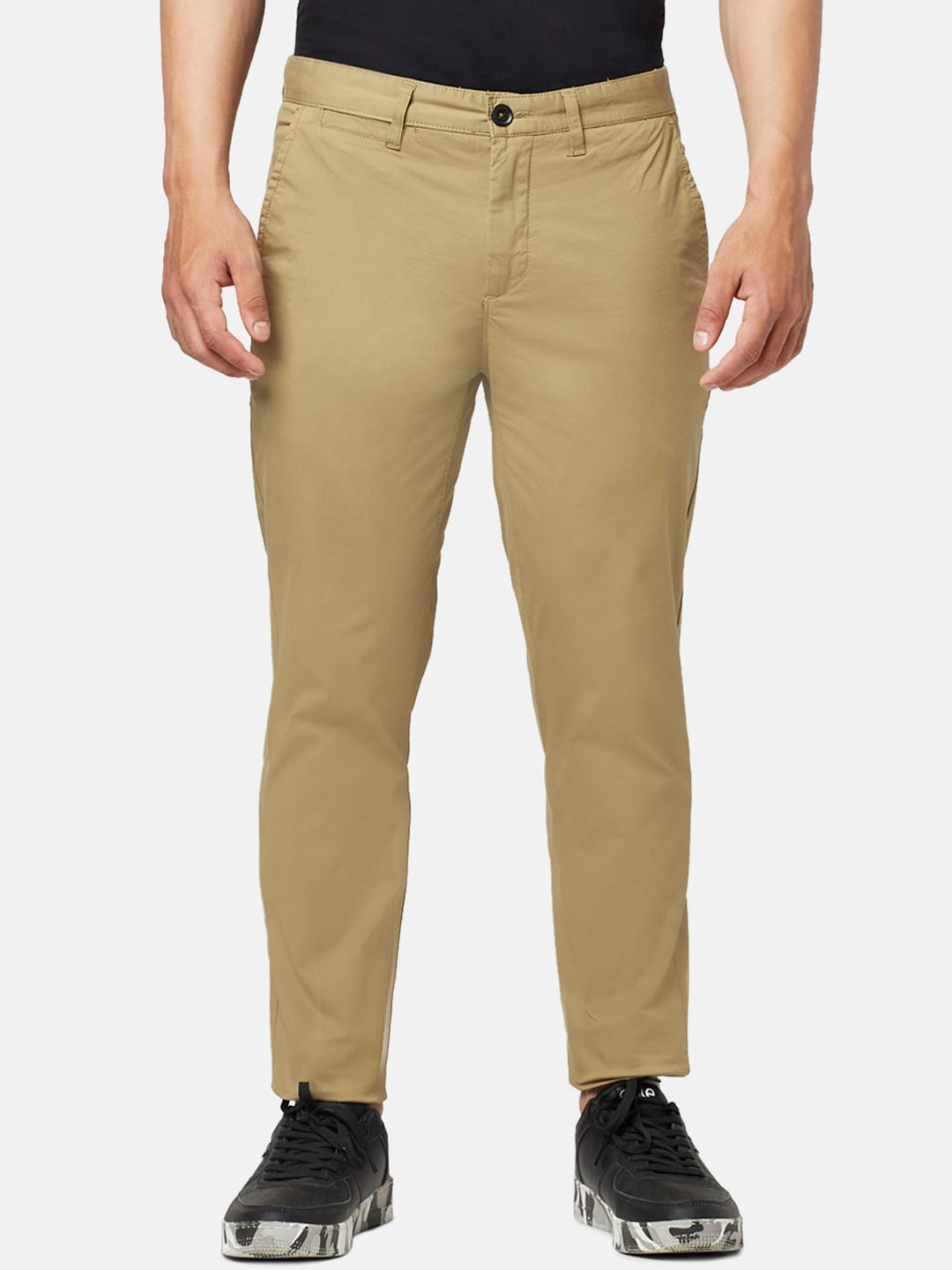 

BYFORD by Pantaloons Men Cotton Slim Fit Low-Rise Chinos Trousers, Khaki