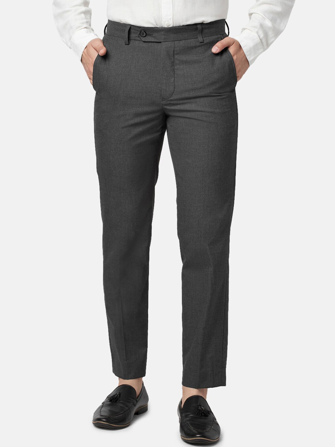 

BYFORD by Pantaloons Men Slim Fit Low-Rise Trousers, Grey melange