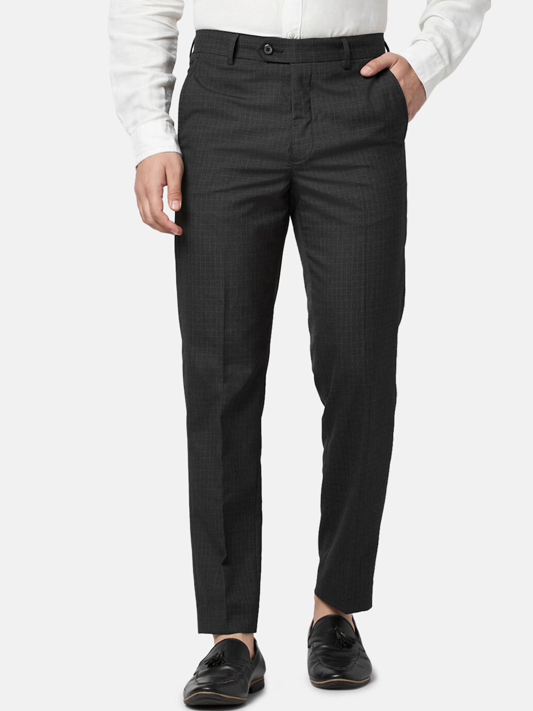 

BYFORD by Pantaloons Men Black Checked Slim Fit Trousers