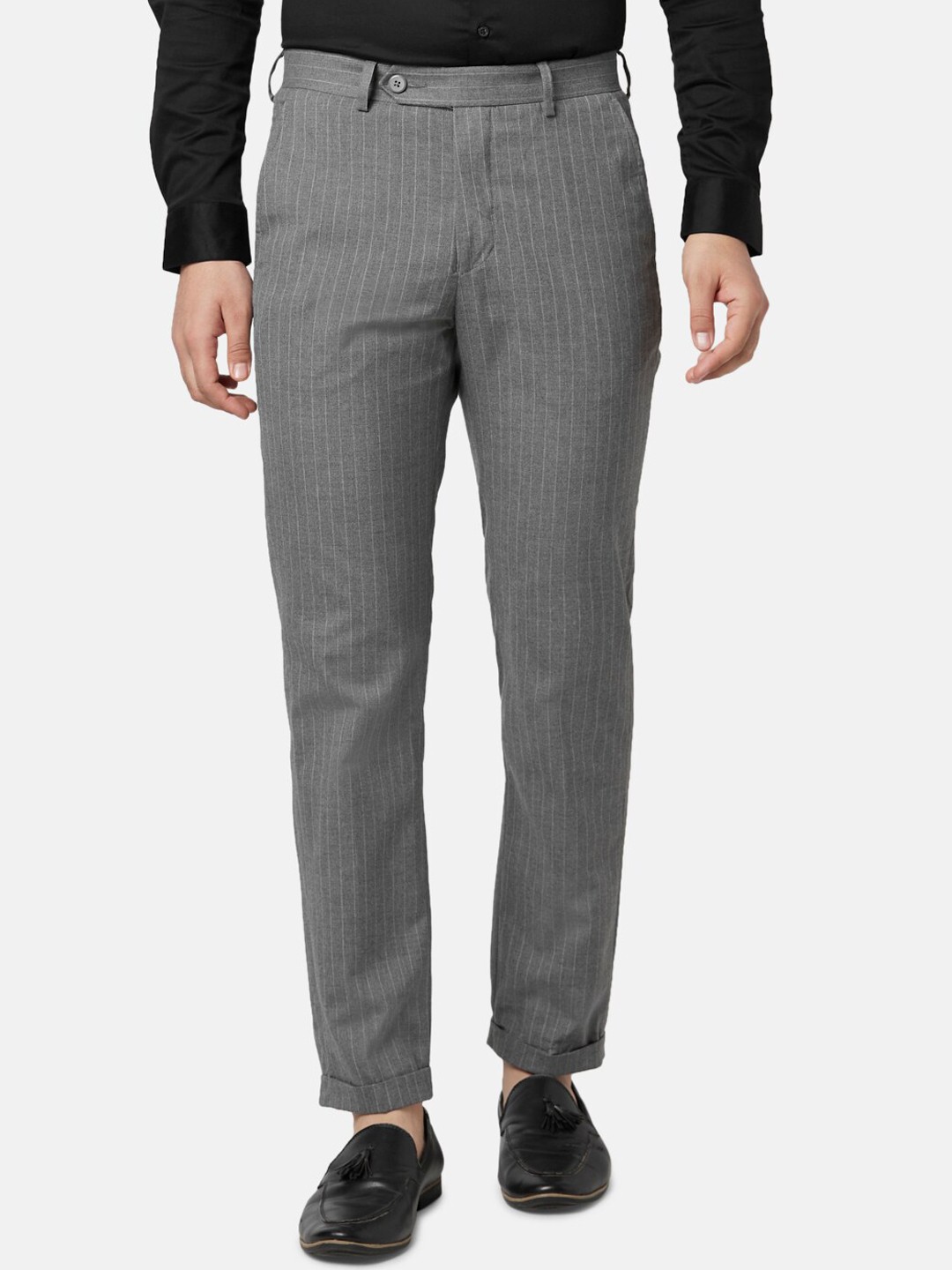 

BYFORD by Pantaloons Men Striped Slim Fit Formal Trousers, Grey