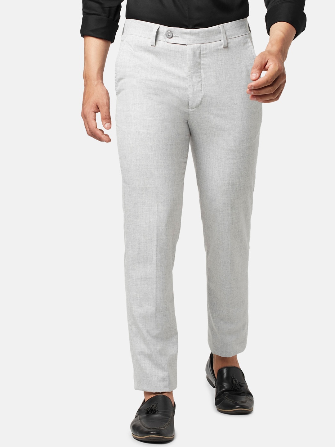 

BYFORD by Pantaloons Men Grey Slim Fit Low-Rise Trousers