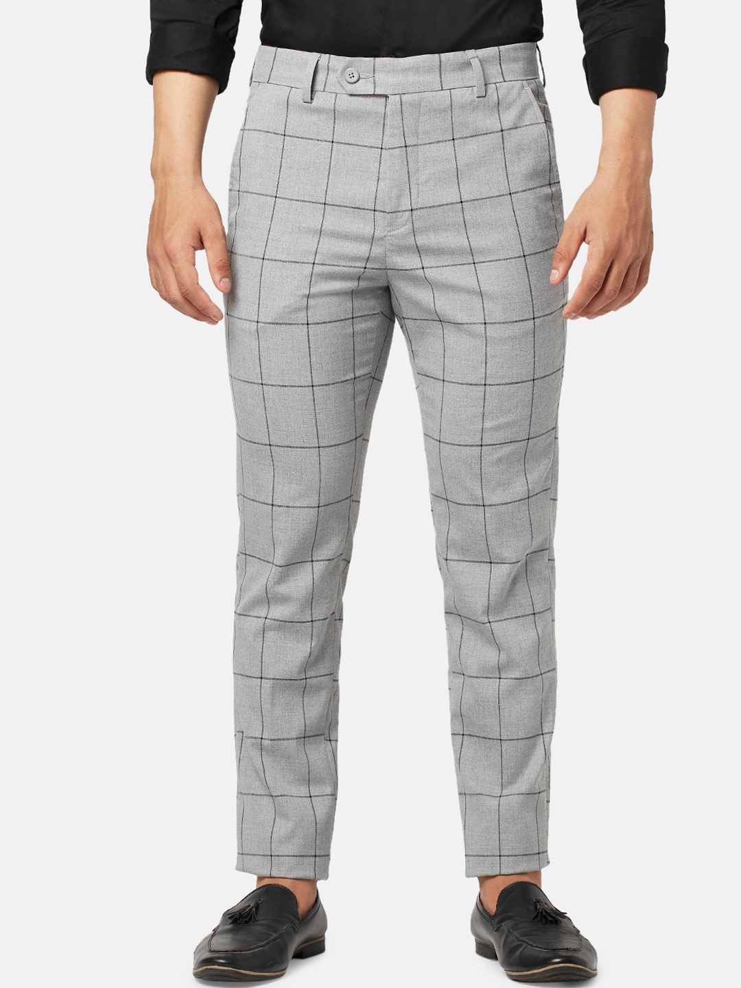 

BYFORD by Pantaloons Men Checked Slim Fit Trousers, Grey