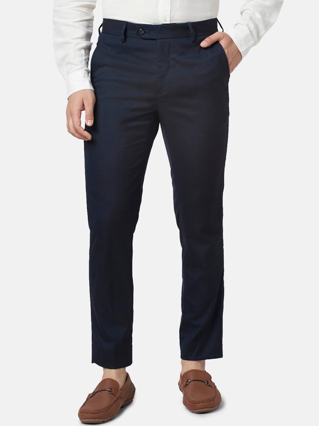

BYFORD by Pantaloons Men Slim Fit Low-Rise Formal Trousers, Navy blue