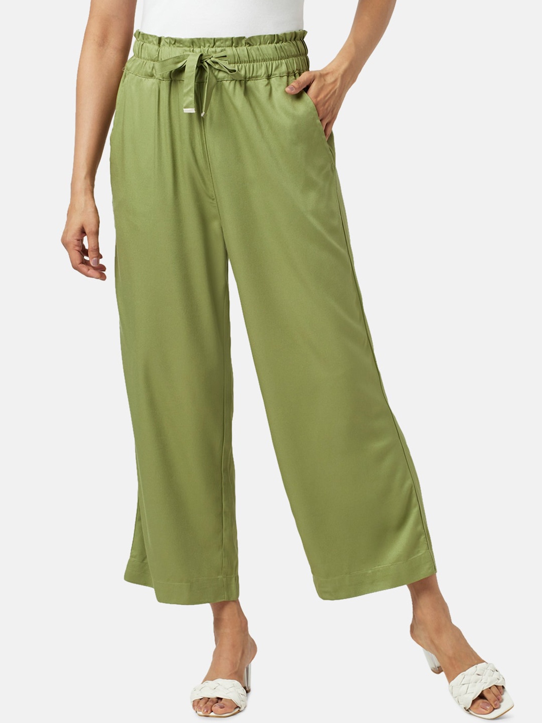 

Honey by Pantaloons Women High-Rise Parallel Trousers, Green