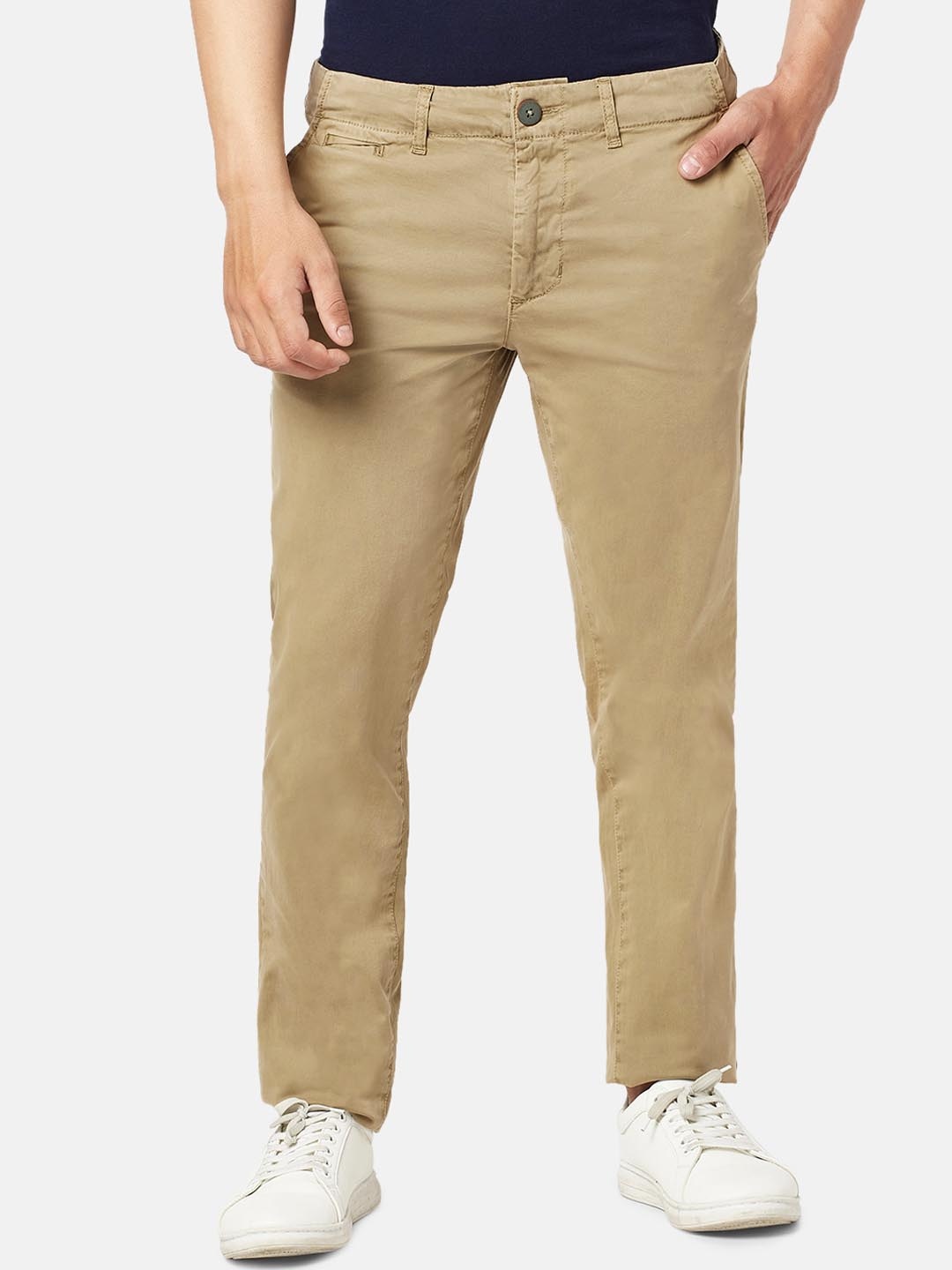 

Urban Ranger by pantaloons Men Slim Fit Cotton Trousers, Beige