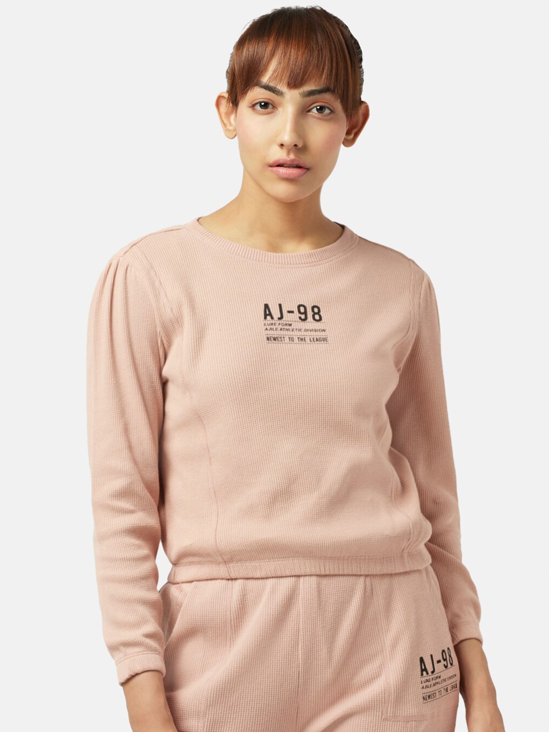 

Ajile by Pantaloons Women Round Neck Cotton T-shirt, Pink