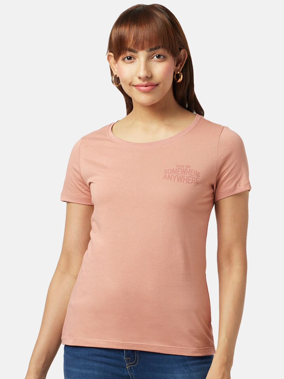 

Honey by Pantaloons Women Cotton T-shirt, Peach