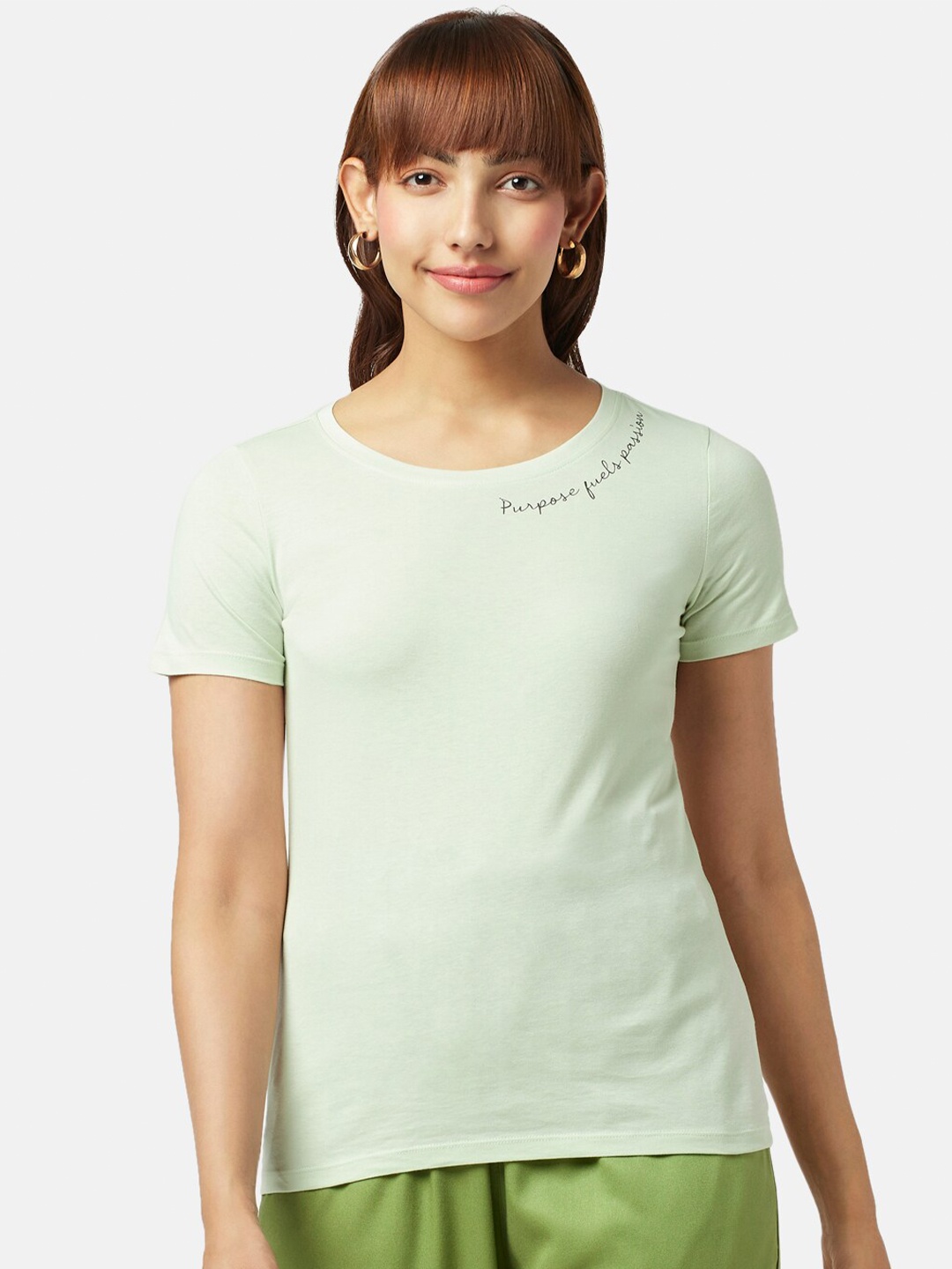 

Honey by Pantaloons Women Round Neck Cotton T-shirt, Green