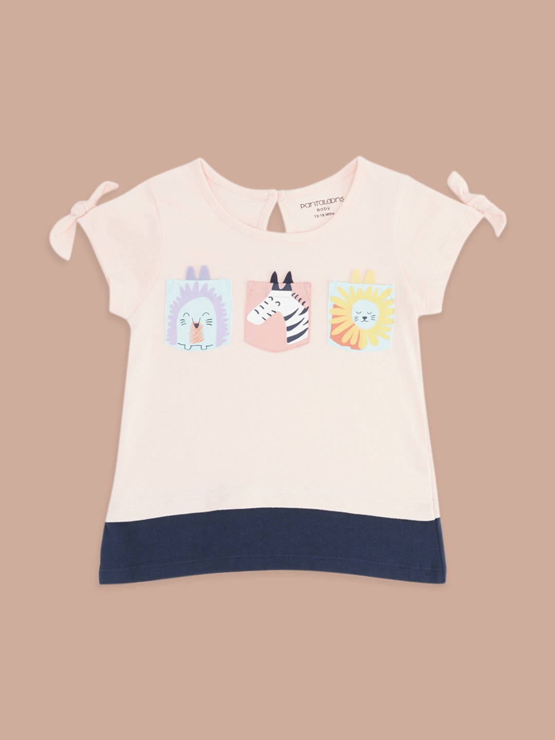 

Pantaloons Baby Girls Cap Sleeves Cotton T-shirt, Peach